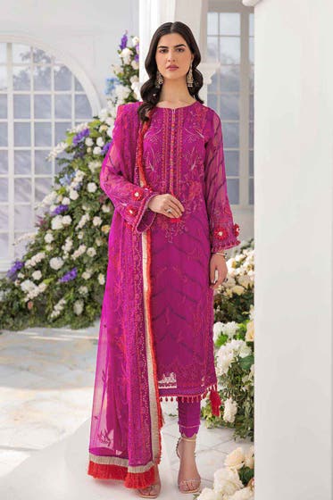 3PC Chiffon Unstitched Embroidered Suit