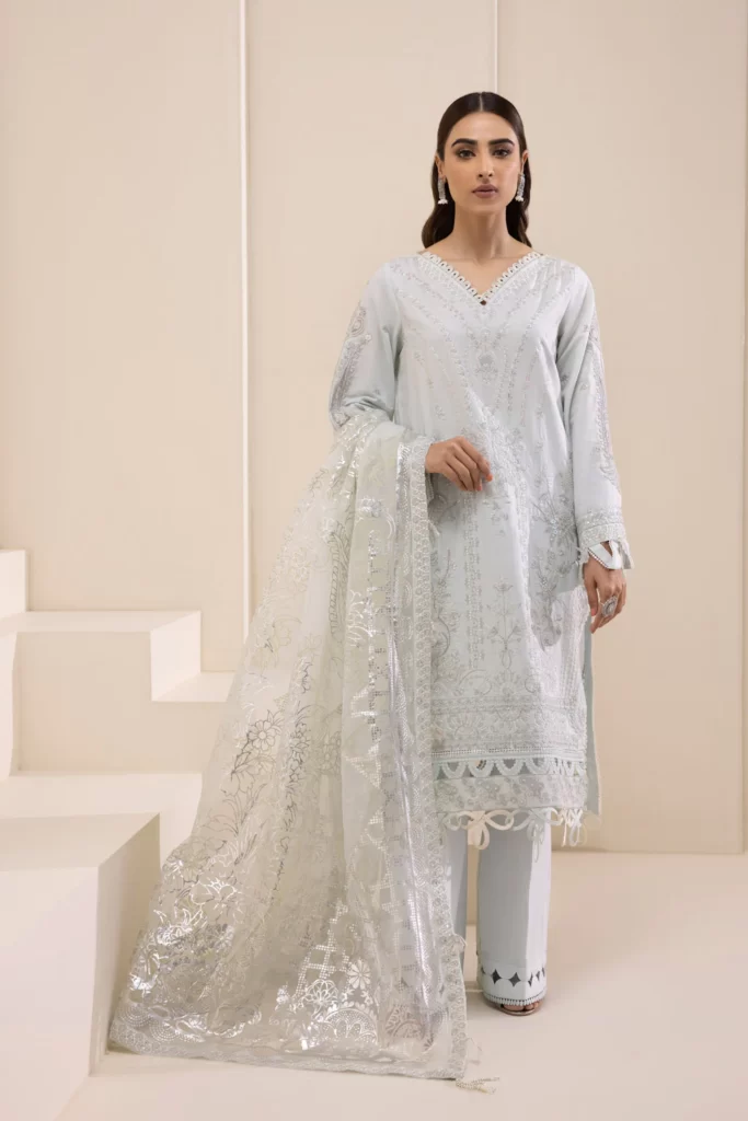 3 Piece - Embroidered Cotton Satin Suit 2