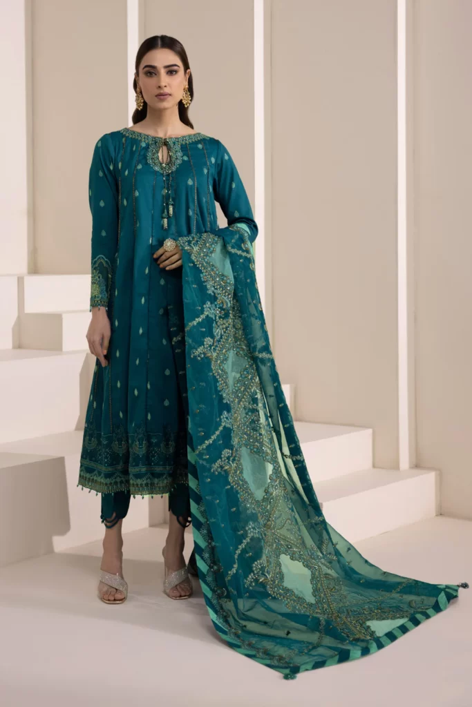 3 Piece - Embroidered Cotton Satin Suit 4