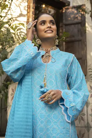 3PC Unstitched Embroidered Cotton Suit with Luxury Dobby Dupatta FE-22020