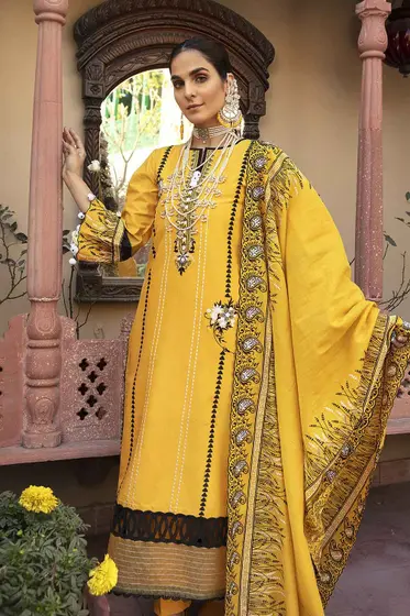 3PC Unstitched Embroidered Luxury Cotton Suit with Meshuri Dupatta FE-22010