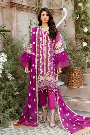 3PC Unstitched Embroidered Yarn Dyed Suit with Cotton Net Dupatta FE-12023