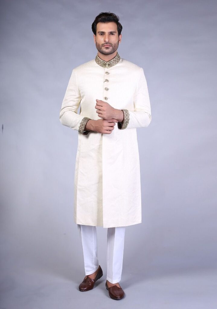 Classic plain white Sherwani Amir Adnan