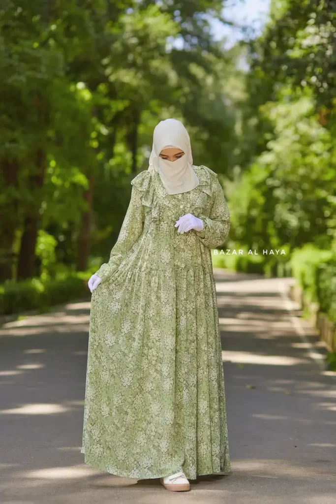 Floral Pattern Abaya light green