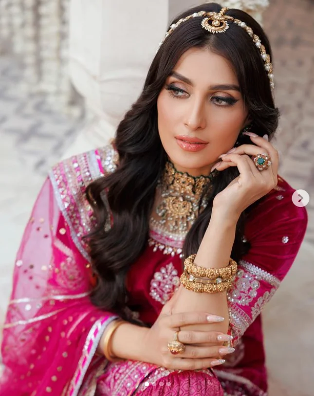 Ayeza Khan pink velvet dress