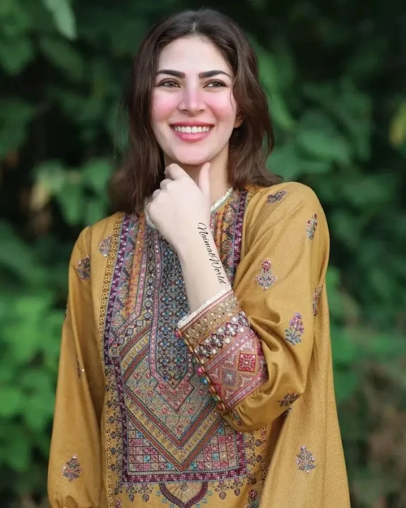 Naimal Khawar Khan Winter dress smiling
